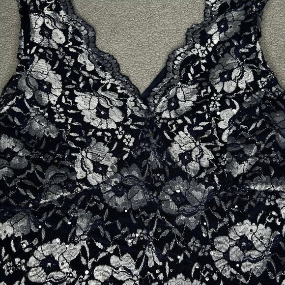 Candalite Dress Womens M Silver Lace Sequin Fairy Formal Maxi Evening Gown Y2K - Picture 3 of 15